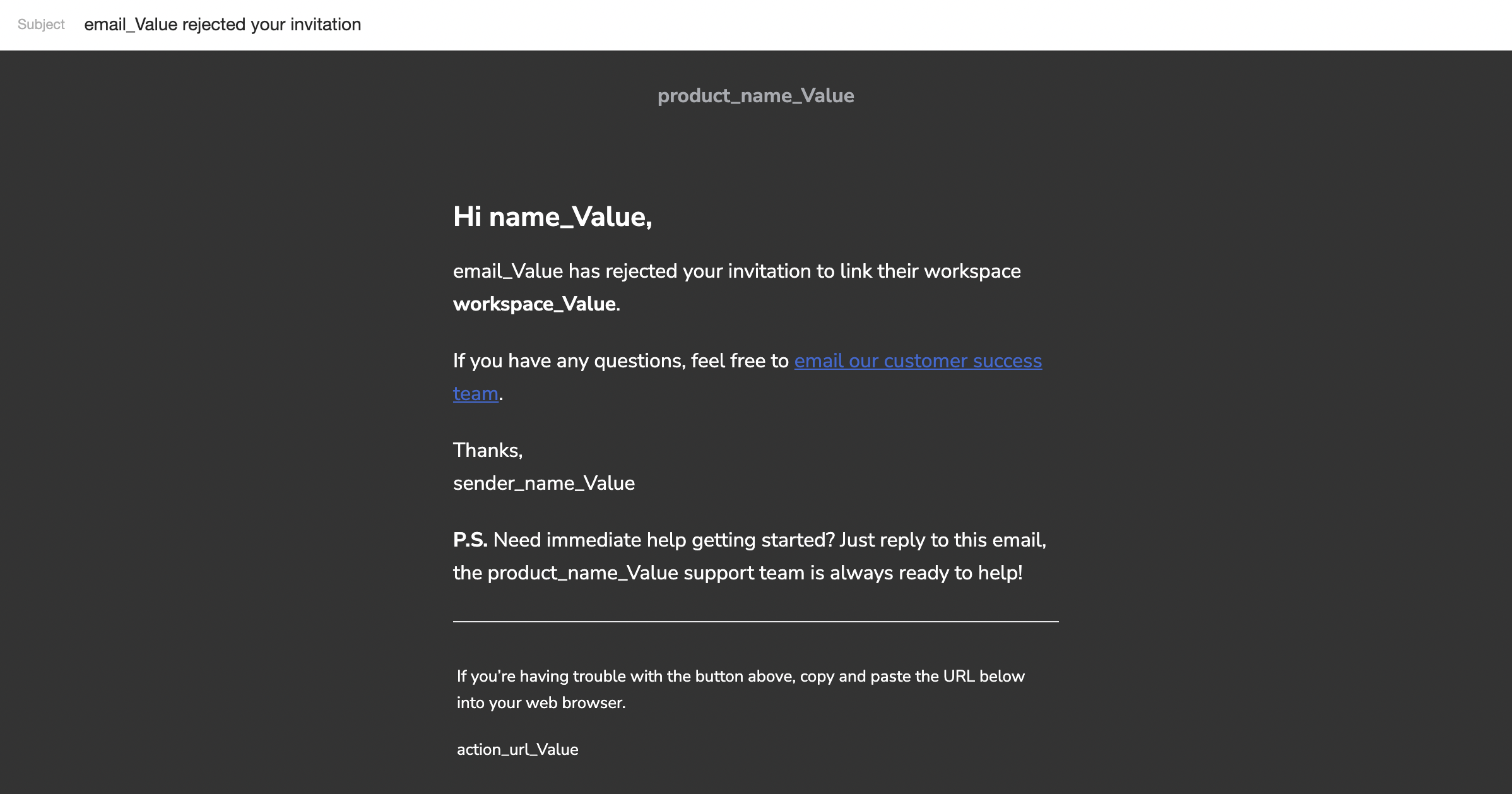Link Invitation Rejected - Postmark email template