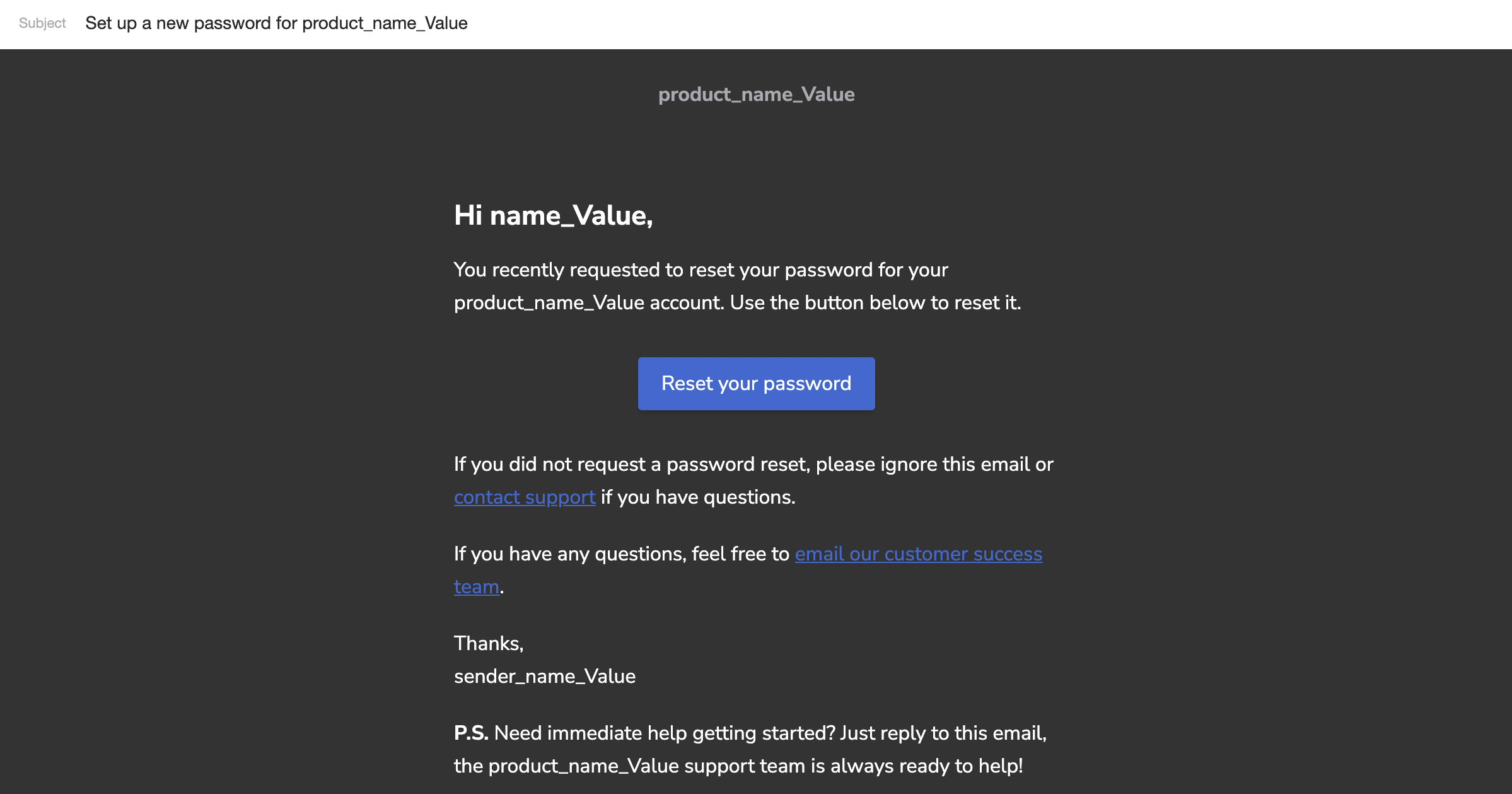 Password Reset - Postmark email template
